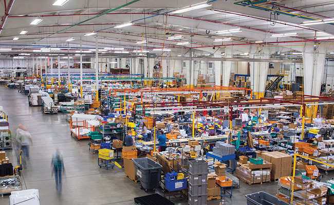 An aerial view of the modern H.E. Williams factory floor
